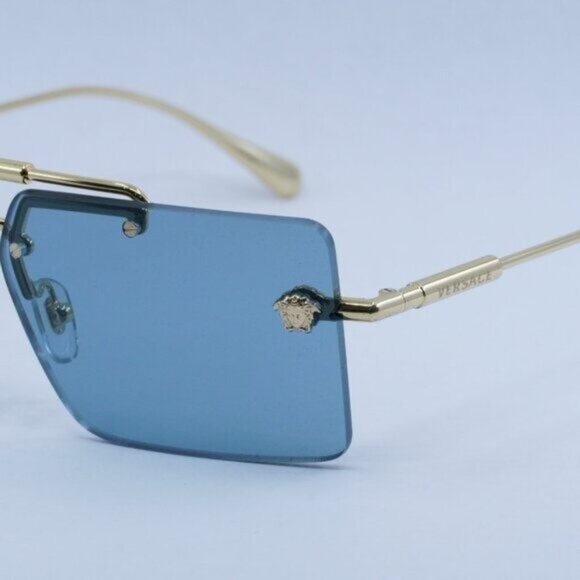Versace VE2245 100280 Sunglasses Gold Rectangle Frame, Blue Lenses main image 8